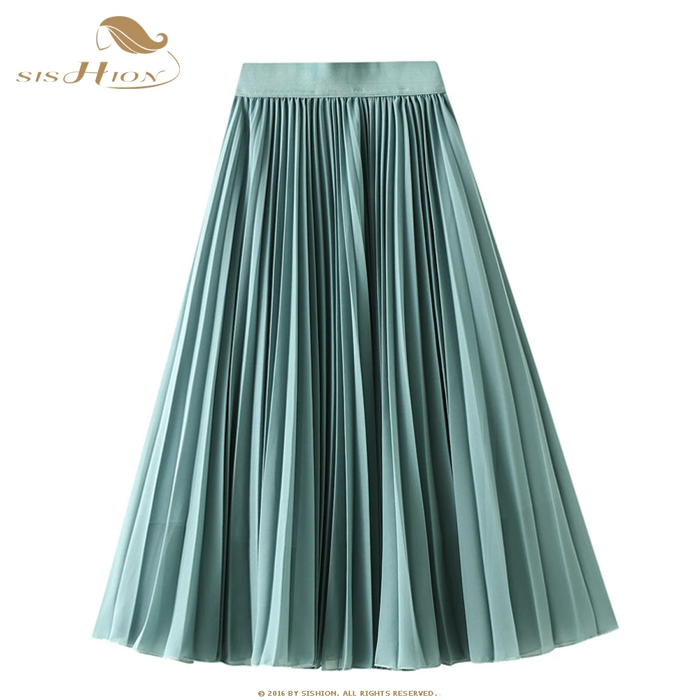 

2022 Summer New Fashion Solid Color Pleated Women Long Midi Chiffon Skirt VD2875