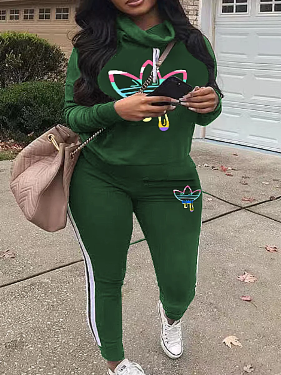 

LW Plus Size Turtleneck Gradient Striped Pants Set Sport Suit Autumn Women Long Sleeve Daily Regular Coat+Trousers 2Pc Tracksuit