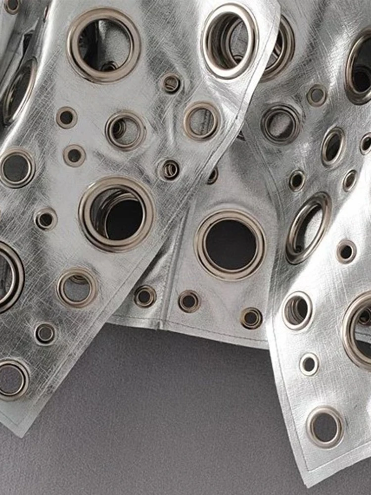 Lautaro Runway Cut Out Short Faux Leather Jacket Golden Rivet Cool Stylish Designer Clothes Women European American Fashion 2022