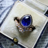 fashion drop shaped dark blue zircon ring inlaid with flower crystal ladies ring vintage jewelry birthday gift