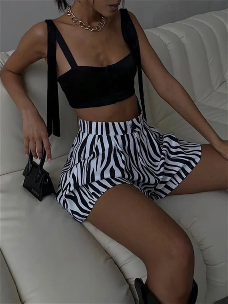 Tossy Zebra Printed Fashion Shorts For Women High Waist Streetwear Summer Casual Wide Leg Printed Female Slim Sexy Y2k Shorts