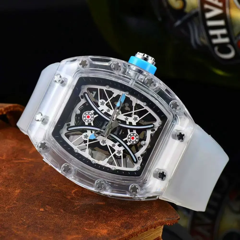 

Модные мужские прозрачные часы с кристаллами Ричард Гонконга, необмеханические полностью автоматические часы топ десять брендов