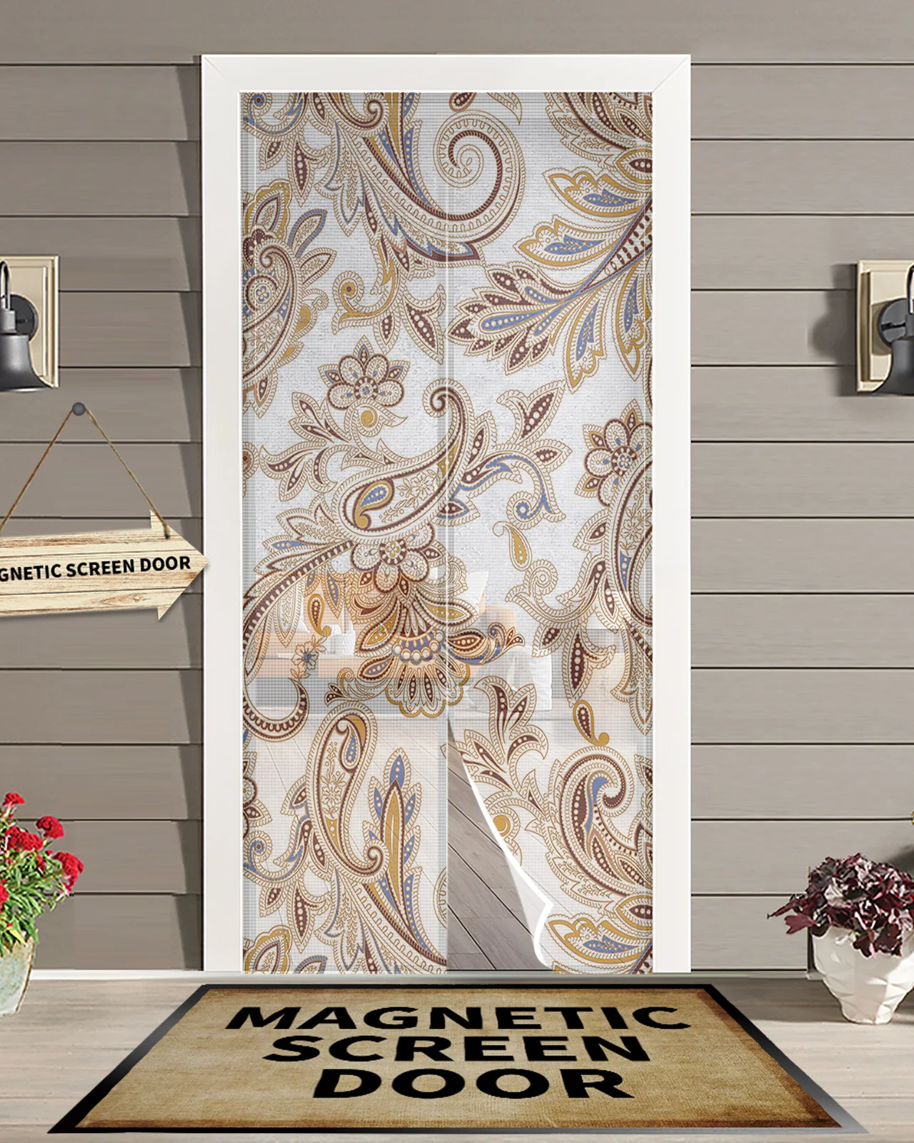 

Boho Vintage Paisley Floral Modern Magnetic Mosquito Door Curtain Anti Mosquito Insect Fly Bug Bedroom Door Curtain