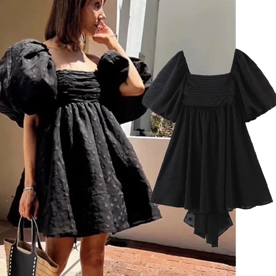 

Maxdutti 2022 Spring And Summer Dress Women Vestidos Dress Women Ins Fashion Blogger Vintage Flower cutting Square Collar Party