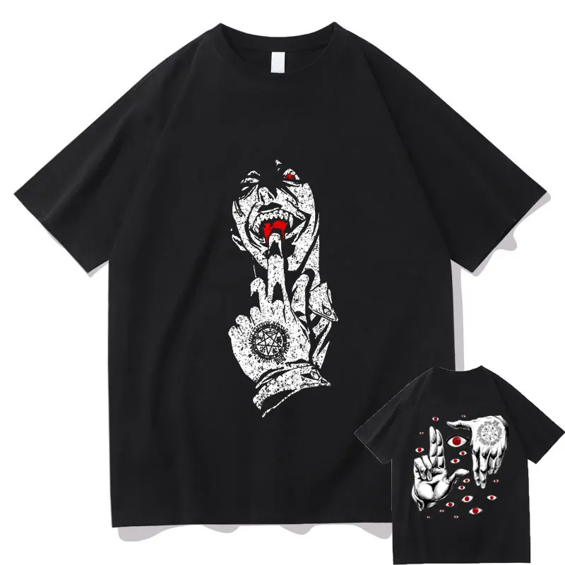 

Japanese Anime Men Women Tshirt Man Original Design Alucard Hellsing Vampire Hunter Double Sided Graphics Tee Tops Short Sleeve