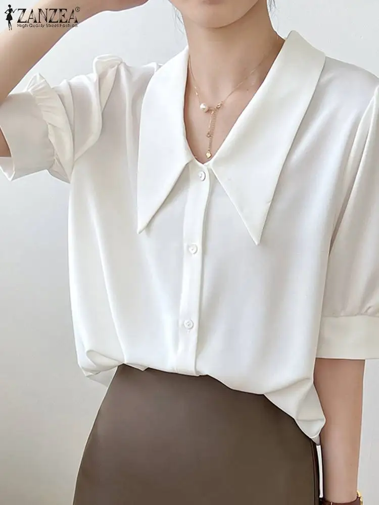 

Women Solid Oversized Shirts ZANZEA 2022 Summer Half Sleeve Button Up Shirt Blouse Loose Clothes Causal Tunic Tops Korean Style