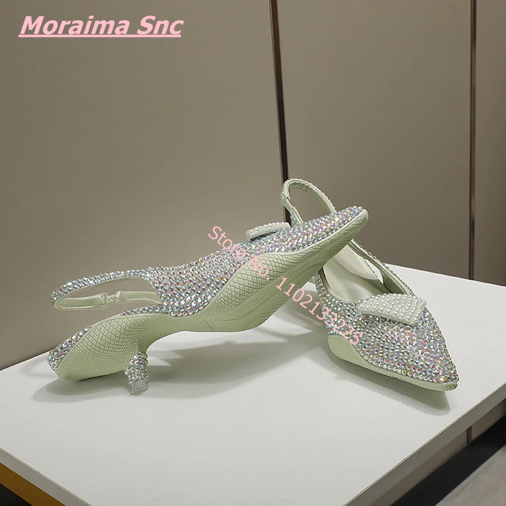 2022 Autumn New Women Pumps Pointed Toe Thin Low Heel Free Shipping Crystal Back Straps Luxury Design Stiletto Wedding Shoes