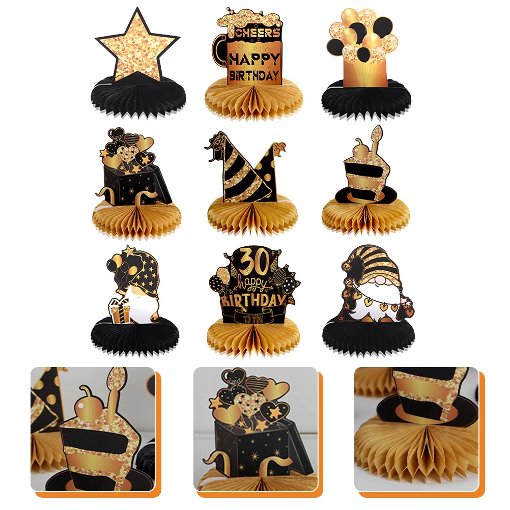

Birthday 30Th Honeycomb Decorations Table Happy Centerpieces Gold Party Toppers Decoration Supplies Black Men Ornament