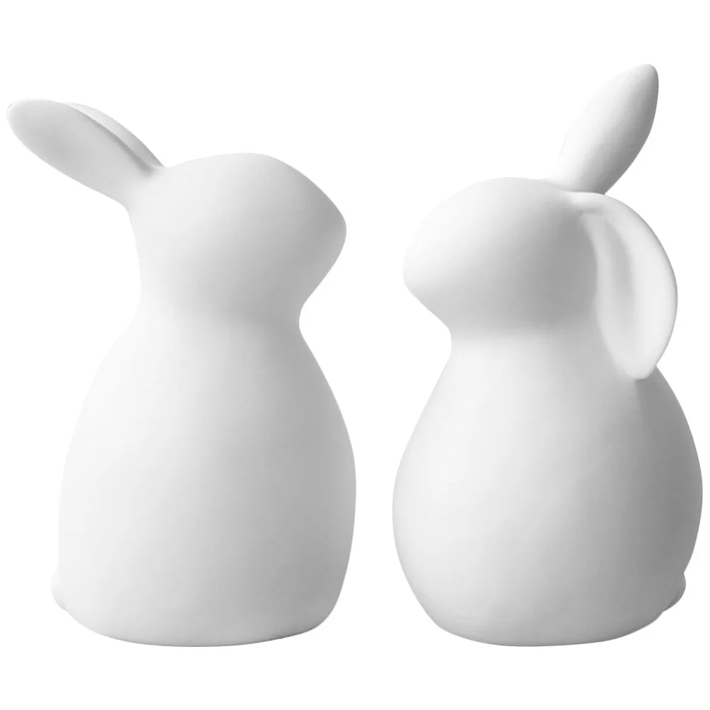 

2pcs Decorative Rabbit-shaped Lovely Cartoon Tabletop Bunny Decoration Ceramic Rabbit Figurines