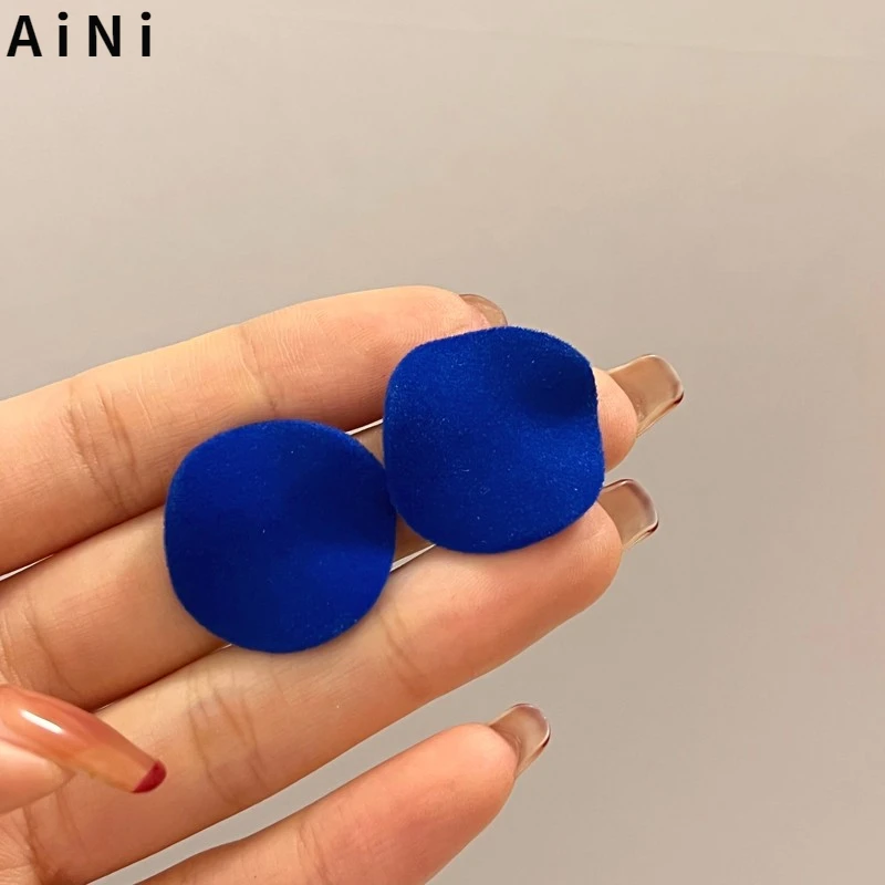 

925 Silver needle Trendy Jewelry Blue Geometric Earrings Popular Design Autumn Winter Style Flocking Drop Earrings For Women