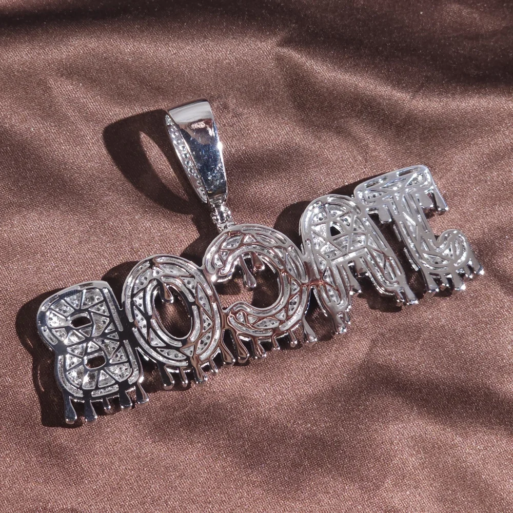 Фото ICE CHARMI Custom Drop Water Letter Iced Out Bling CZ Stones Персонализированный кулон Нишевое ожерелье Роскошные ювелирные изделия в стиле хип-хоп №5