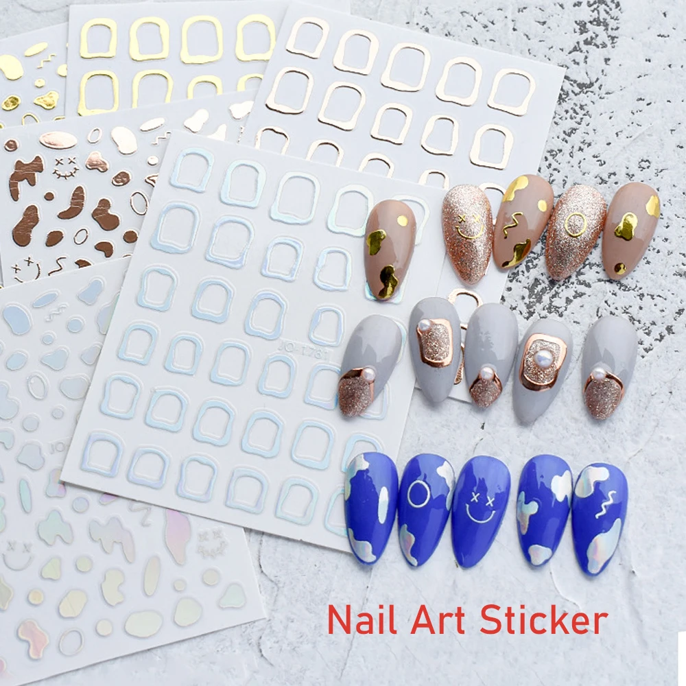 

Простые несимметричные серии наклеек для дизайна ногтей 3D в горошек рамка узор дизайн ультратонкий Декор слайдер маникюрные наклейки нажимайте на ногти