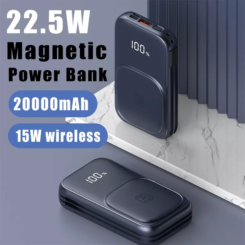 

20000mAh Power Bank 22.5W Own Line Fast Charging External Battery 15W Wireless Portable Powerbank For Iphone 12 13Pro