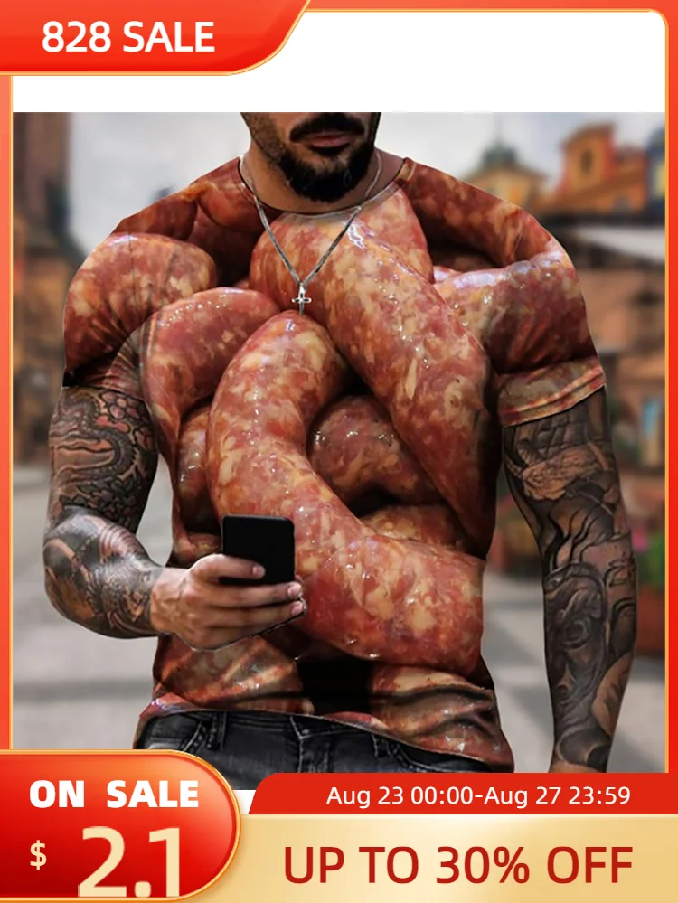 

Футболка с 3D принтом сосисок еды, модные мужские и женские футболки с круглым вырезом, летние футболки большого размера, уличная одежда в стиле Харадзюку, Детские и мужские Забавные топы