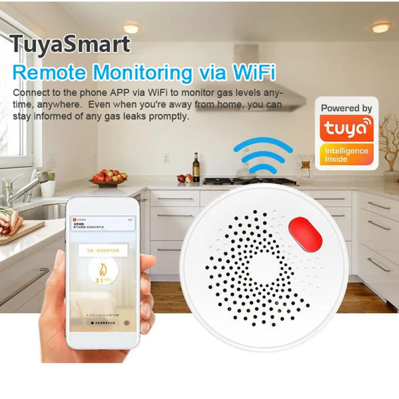 Фото Tuya Wi-Fi сигнализация для природного газа, подключаемый детектор горючего газа, управление через приложение, поддержка легкозаймистых газов/метана/пропана/батана/LPG/LNG №2