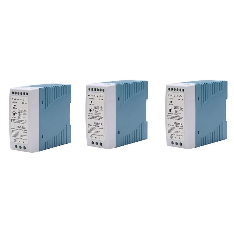 

3x MDR-60 5V 60W источник питания на Din-рейку, регулятор напряжения переменного и постоянного тока, источник питания 110V 220V