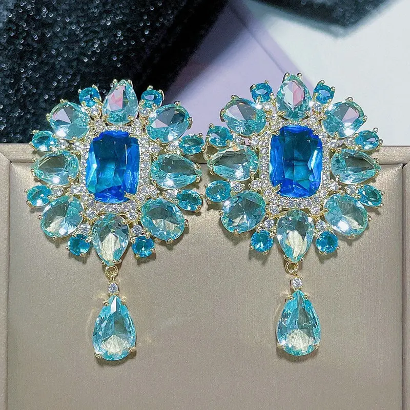 

Bilincolor Big Blue Flower Earring for Women