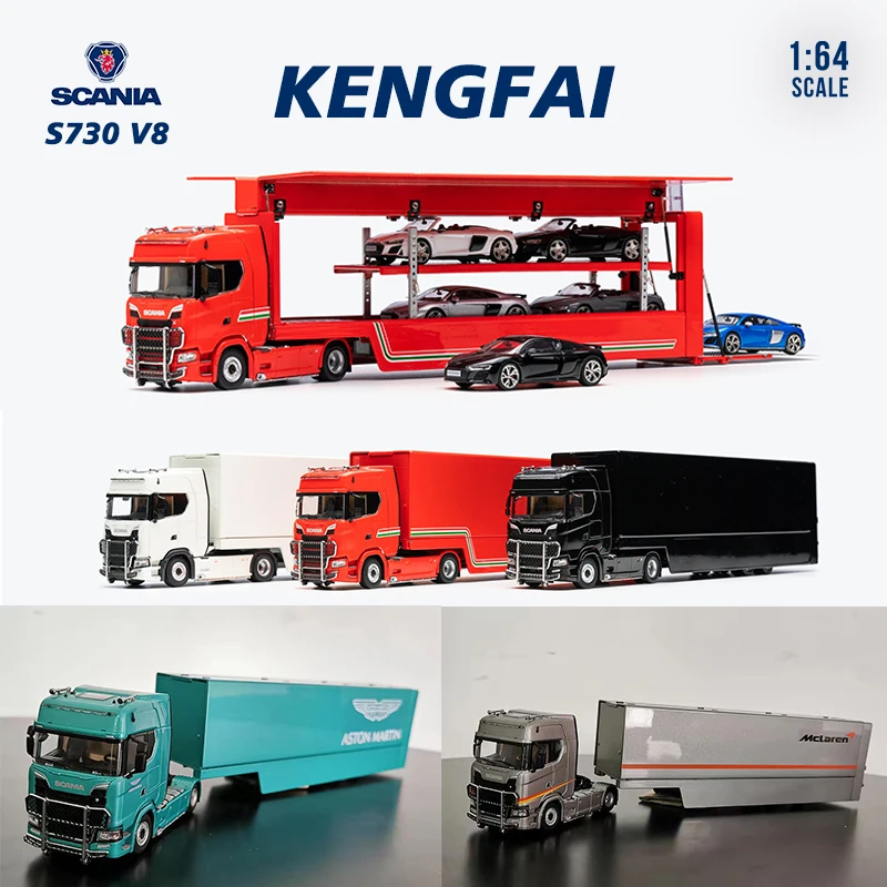 

Kengfai 1:64 New S730 V8 Transport Vehicle Enclosed Double Deck Gull Wing Alloy Diorama Car Model Collection Miniature Carros