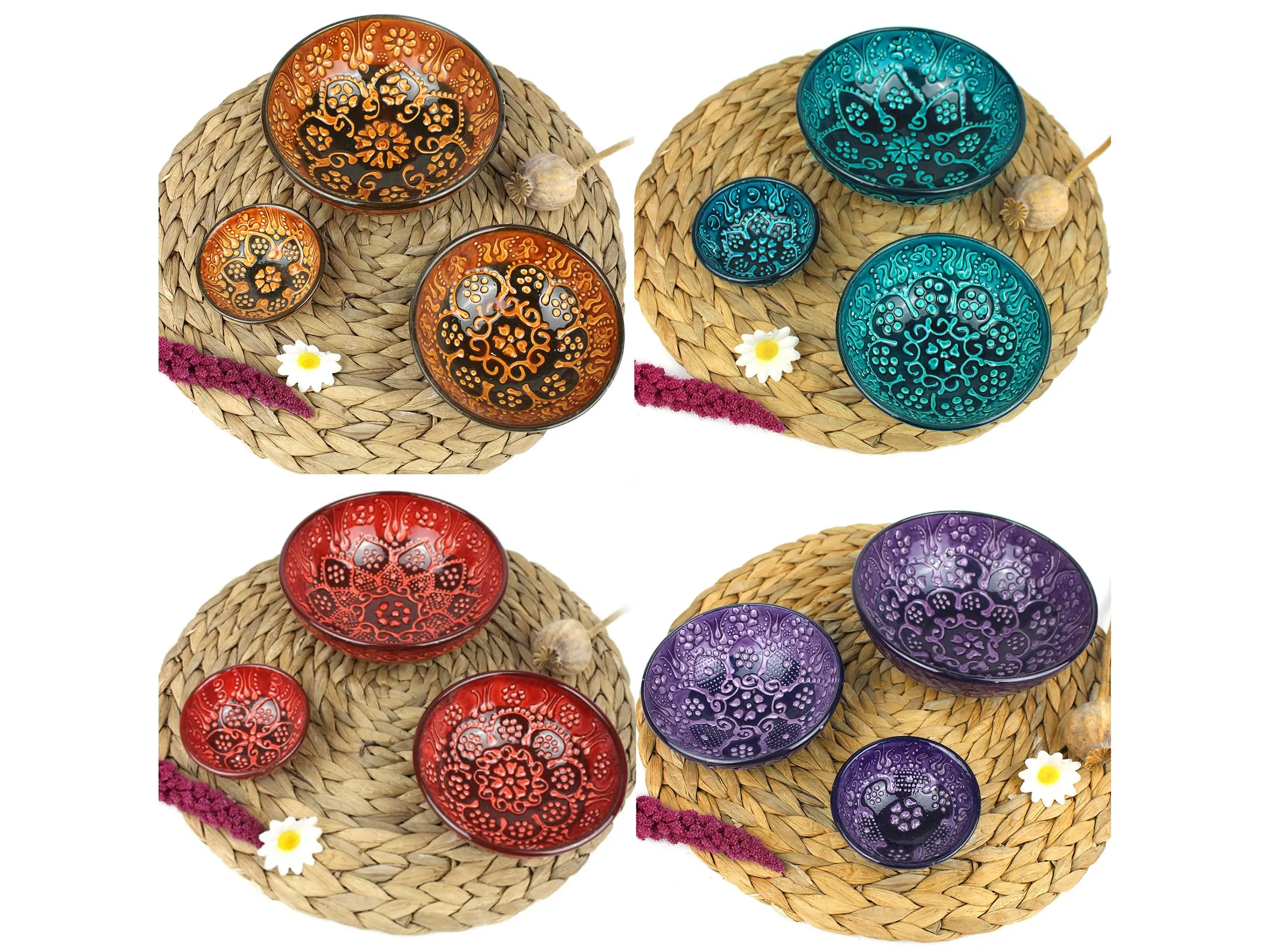 

3 Pcs Turkish Handmade Ceramic Bowl Set, Home Decor, Colorful Ceramic Bowl, home decoration accessories