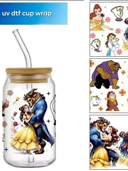 Фото Популярная мультяшная наклейка с принцессой для стаканов 16oz Libbey Glass Can Cup, оптовая продажа 3D-наклеек для кофе, декор для дома. №1
