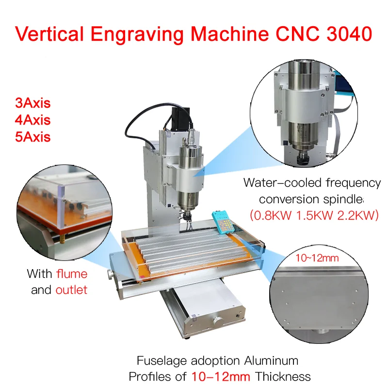 

Vertical CNC 3040 1500W 3axis 4axis 5 axis Ball Screw Table Column Type woodworking and metal milling drilling engraving machine