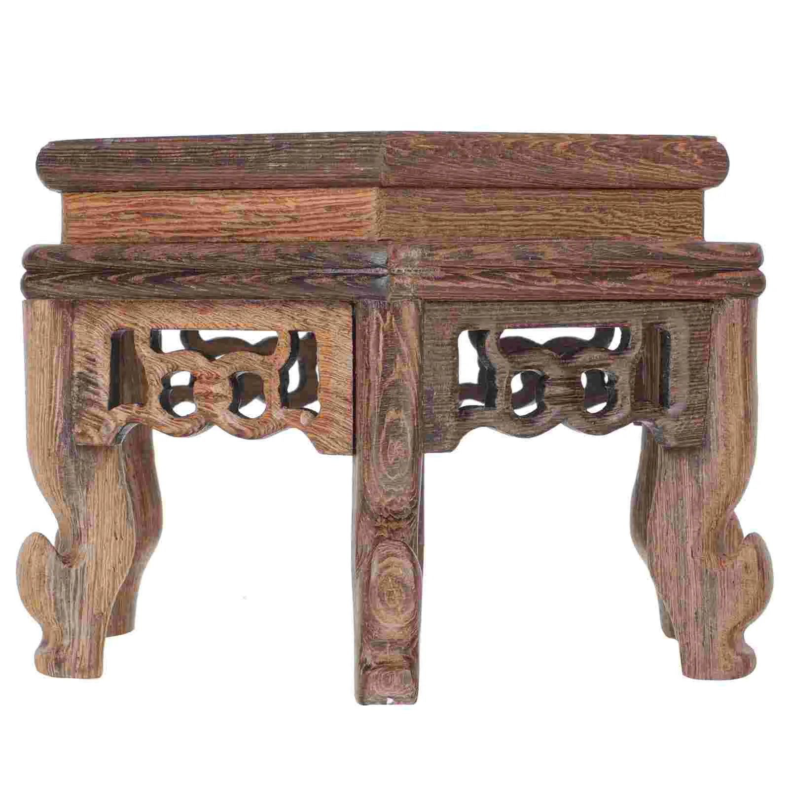 

Chicken Wing Wood Hexagonal Table Indoor Plants Storage Base Vase Bonsai Holder Wooden Teapot Stand Home Tea Pot Base