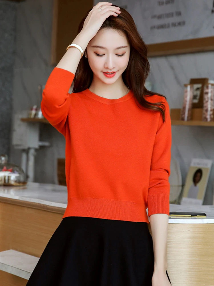 Белый пуловер женский короткий свитер с высокой талией утолщенный маленький