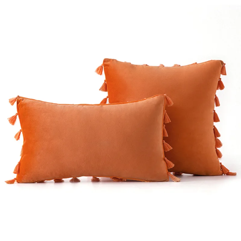 

Set of 2 Velvet Tassel Cushion Cover Decorative Pillow Throw Pillow Case Solid Luxury Home Decor Living Room Sofa Seat Cushions
