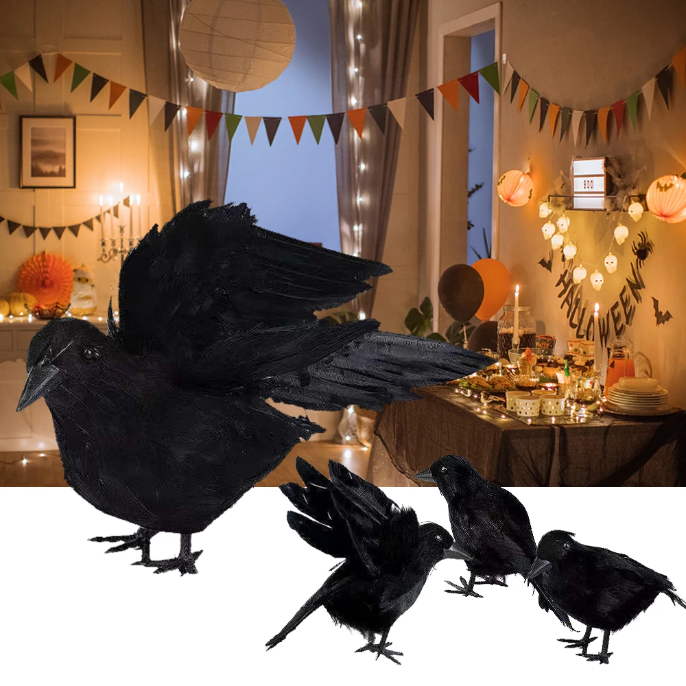 

Halloween Crow Fake Bird Toys Ravens Prop Fancy Dress Decoration Props Artificial Simulation Black Crow Animal Model 17x9cm