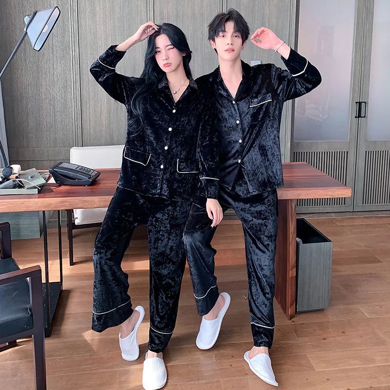 2024 новая золотая бархатная парная пижама мужская и женская осенне-зимняя тонкая