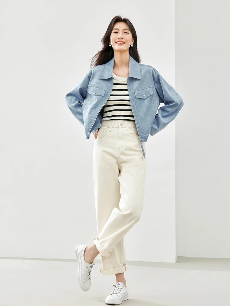 Куртка женская из искусственной кожи на молнии с длинным рукавом