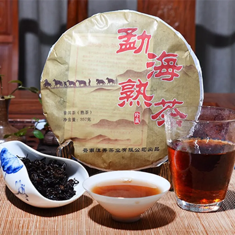 

2012 Yr Chinese Tea Yunnan Ripe Puer 357g Oldest Pu'er Tea Ancestor Antique Honey Sweet Dull-red Pu-erh Ancient Tree Pu'erh Tea