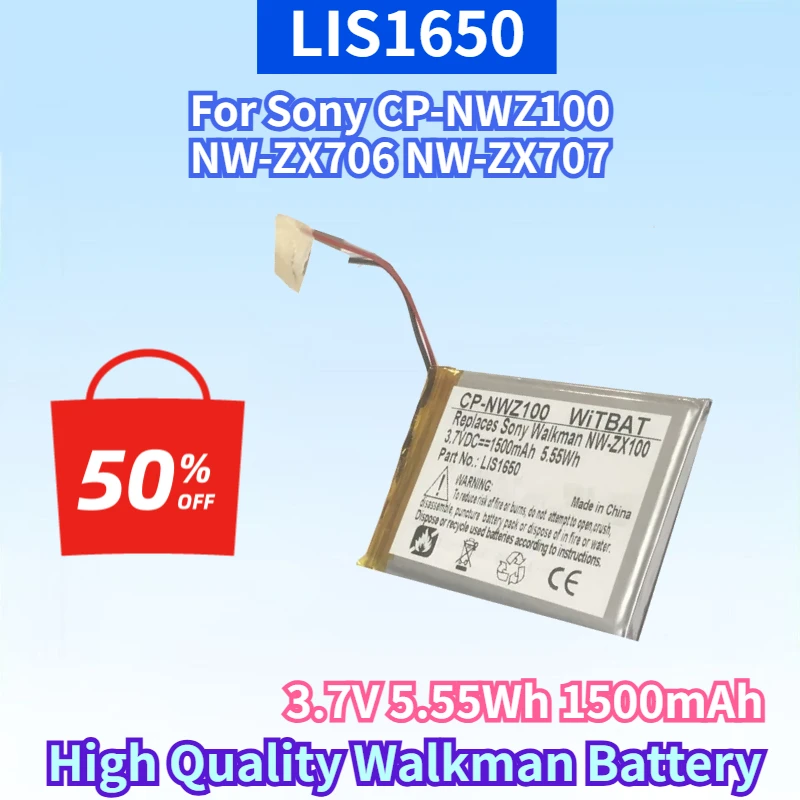Фото Новейшая литий-ионная аккумуляторная батарея LIS1650 3.7V 5.55Wh 1500mAh для Sony CP-NWZ100 NW-ZX706 NW-ZX707, высококачественная батарея для Walkman №1