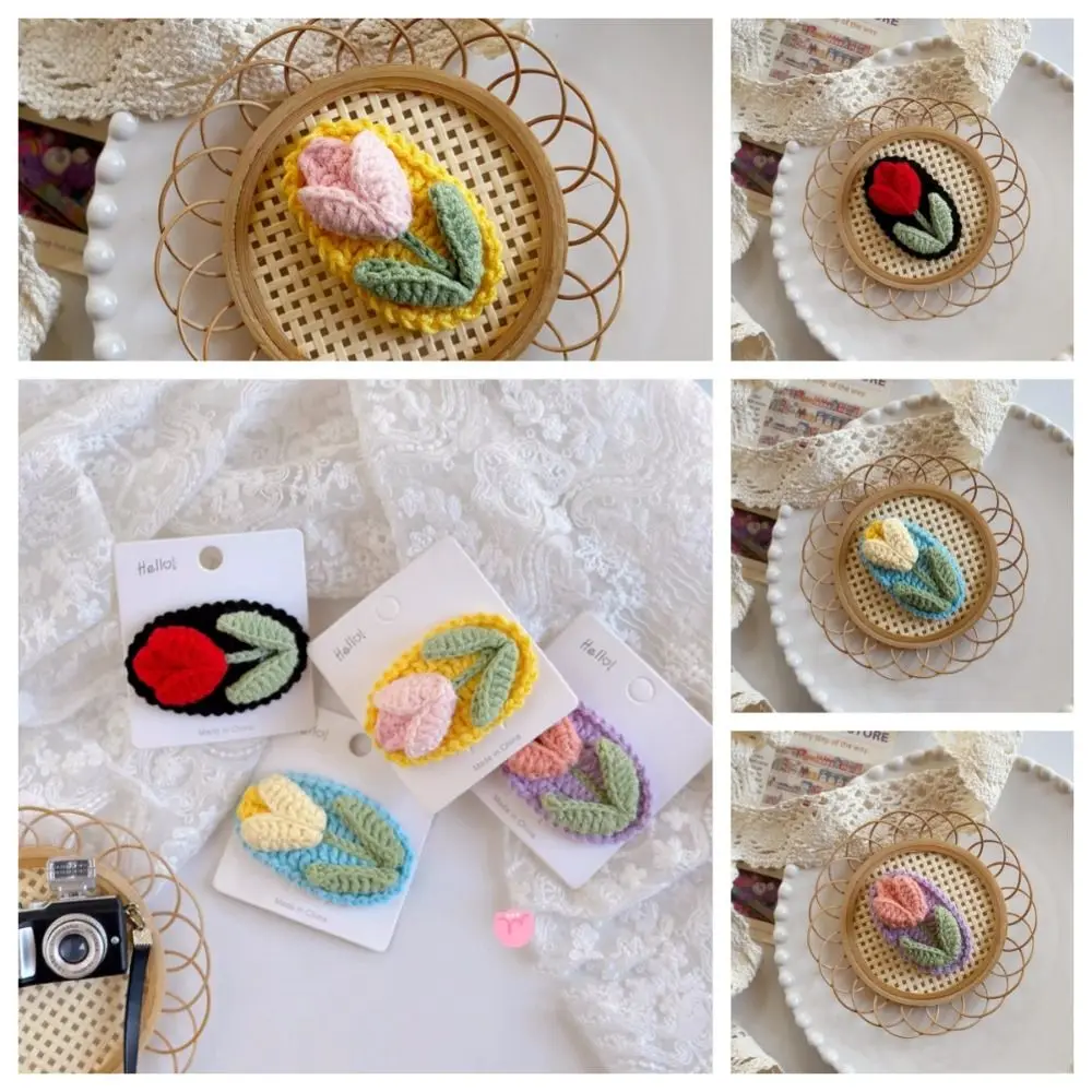 

Handmade Knitted Flower Barrettes BB Clip Wool Embroidery Hairpin Hair Ornament Costume Headwear Crochet Barrettes Makeup