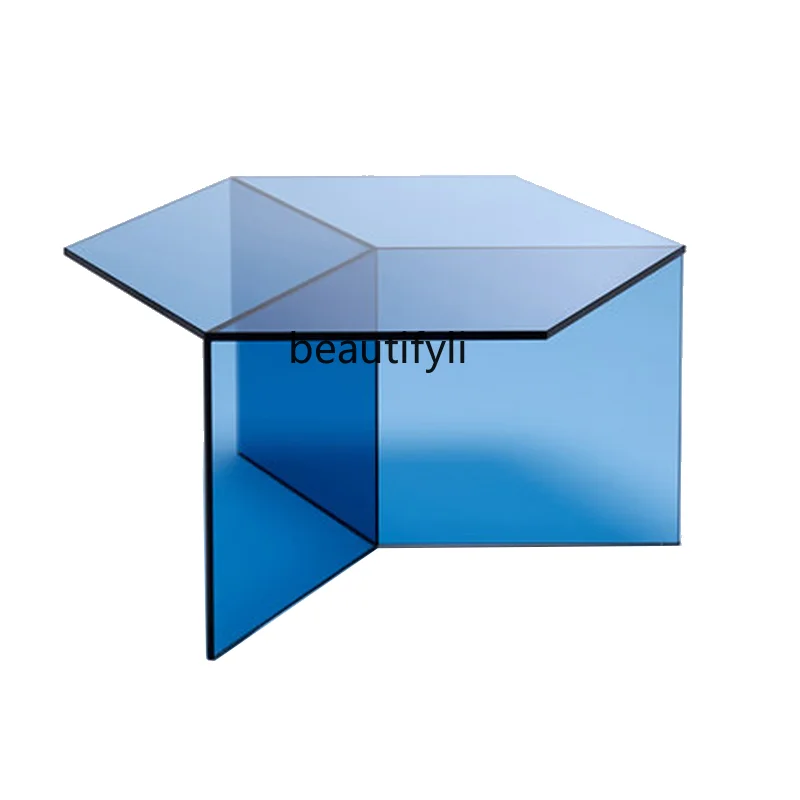

Пользовательский современный минималистичный современный шестиугольный кофейный столик, дизайнерский искусство, роскошный цветной прозрачный акриловый боковой столик, чайный столик