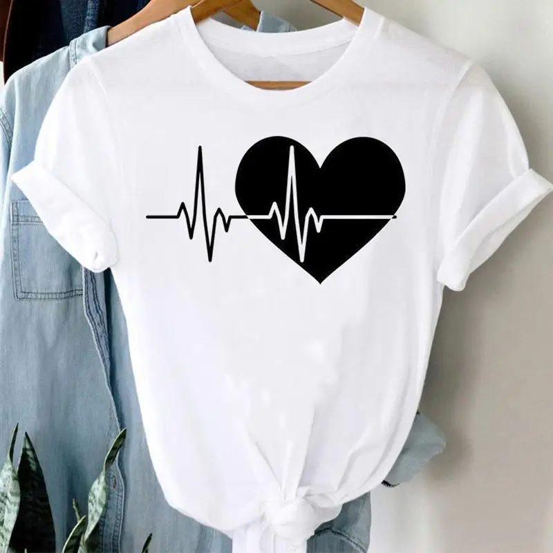 

Tee Women Top Clothes Love Heart Valentine's Day Lady Casual Short Sleeve Fashion Summer Tshirt Regular Female Graphic T-Shirt
