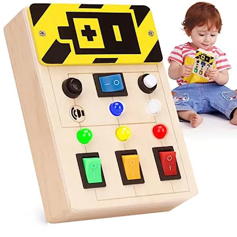 

Light Switch Toy Interactive Montessori LED Light Up Switch Board Game Wooden Busy Boards With Beeping Sound Battery Powered