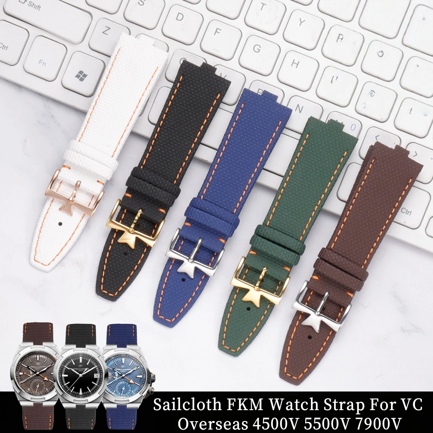 Подходит для Vacheron Constantin Overseas 4500V 5500V 7900V, ремешок из фумированной резины FKM, 24×7 мм, ручной работы, с концевыми звеньями. (art.: 3920dadd603fe) - 3920dadd603fe