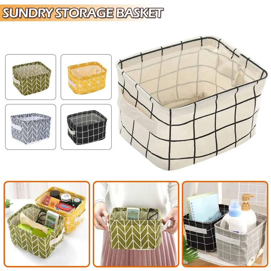 

Square Storage Bin Basket Handle Collapsible Organizer Box Laundry Hamper Dustproof Toys Holder Sundries Canvas Storage Basket