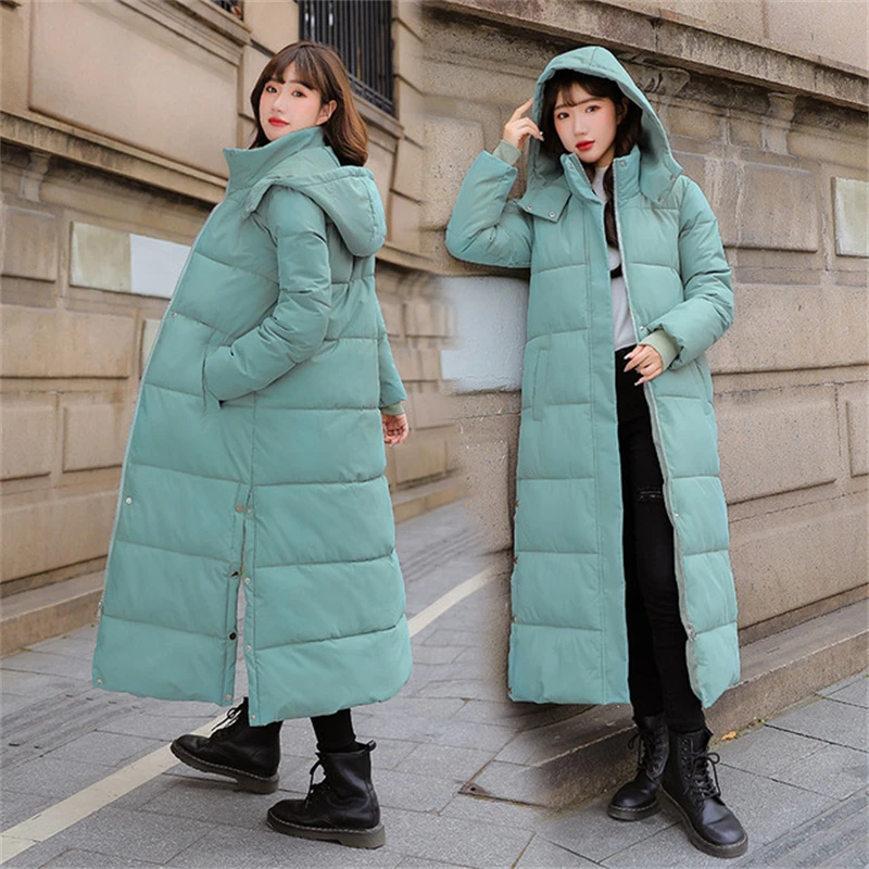 Women's Hooded Long Thick Parkas Winter Warm Down Jackets Female Solid Elegant Loose Jackets Casual Fashion Streetwear Outwear