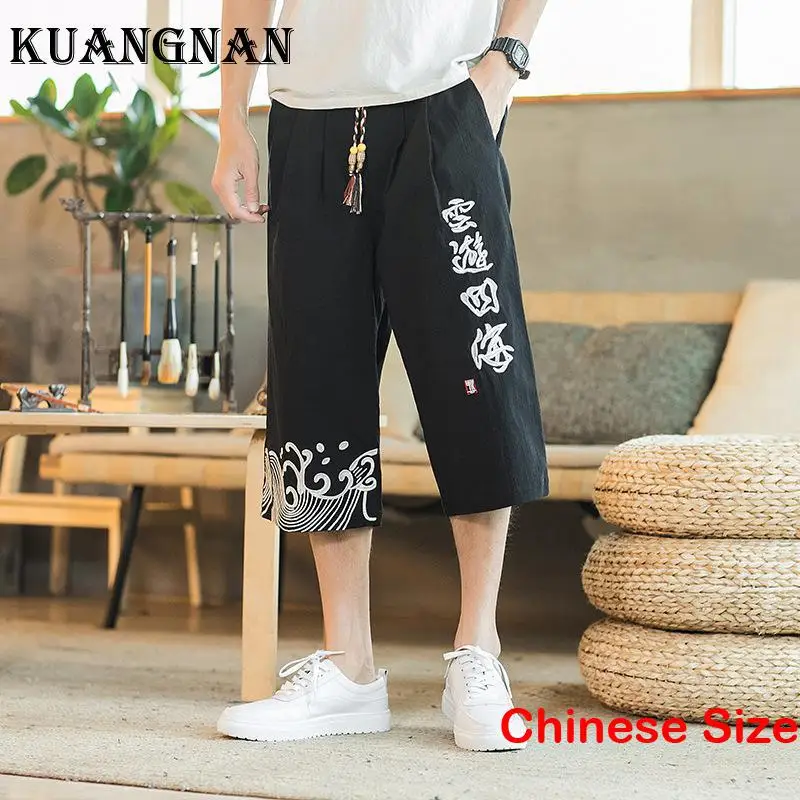 

KUANGNAN Cotton Linen Pants Korean Style Big Size Mens Clothing Running Sweatpants Sale Japanese Fashion Male 5XL 2023 Summer