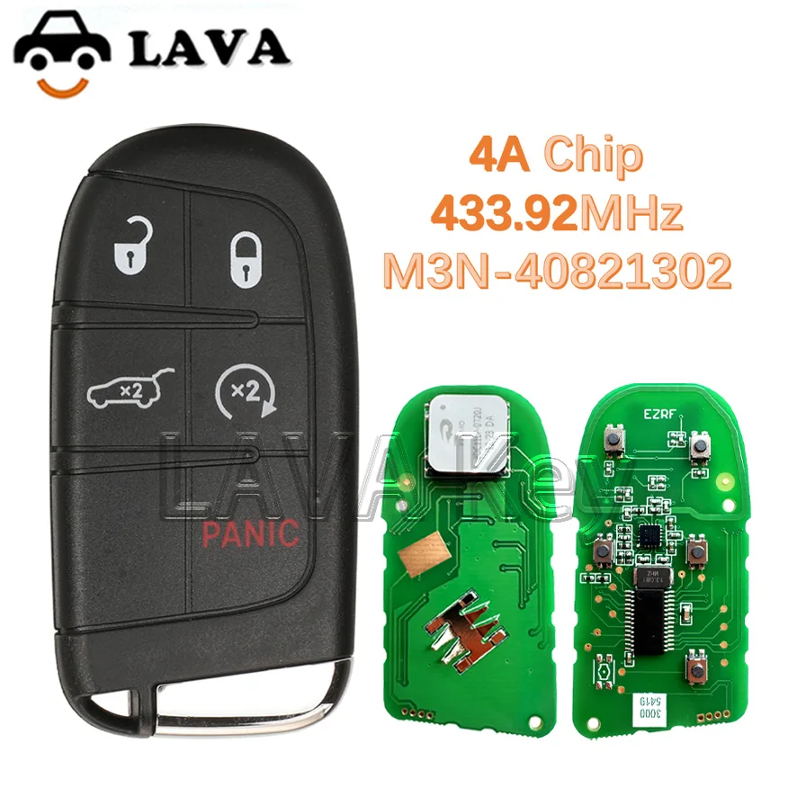 

LAVA Aftermarket 5 кнопок умный дистанционный брелок 433 МГц 4A чип M3N 40821302 68250335 AB для Jeep Compass с лезвием SIP22