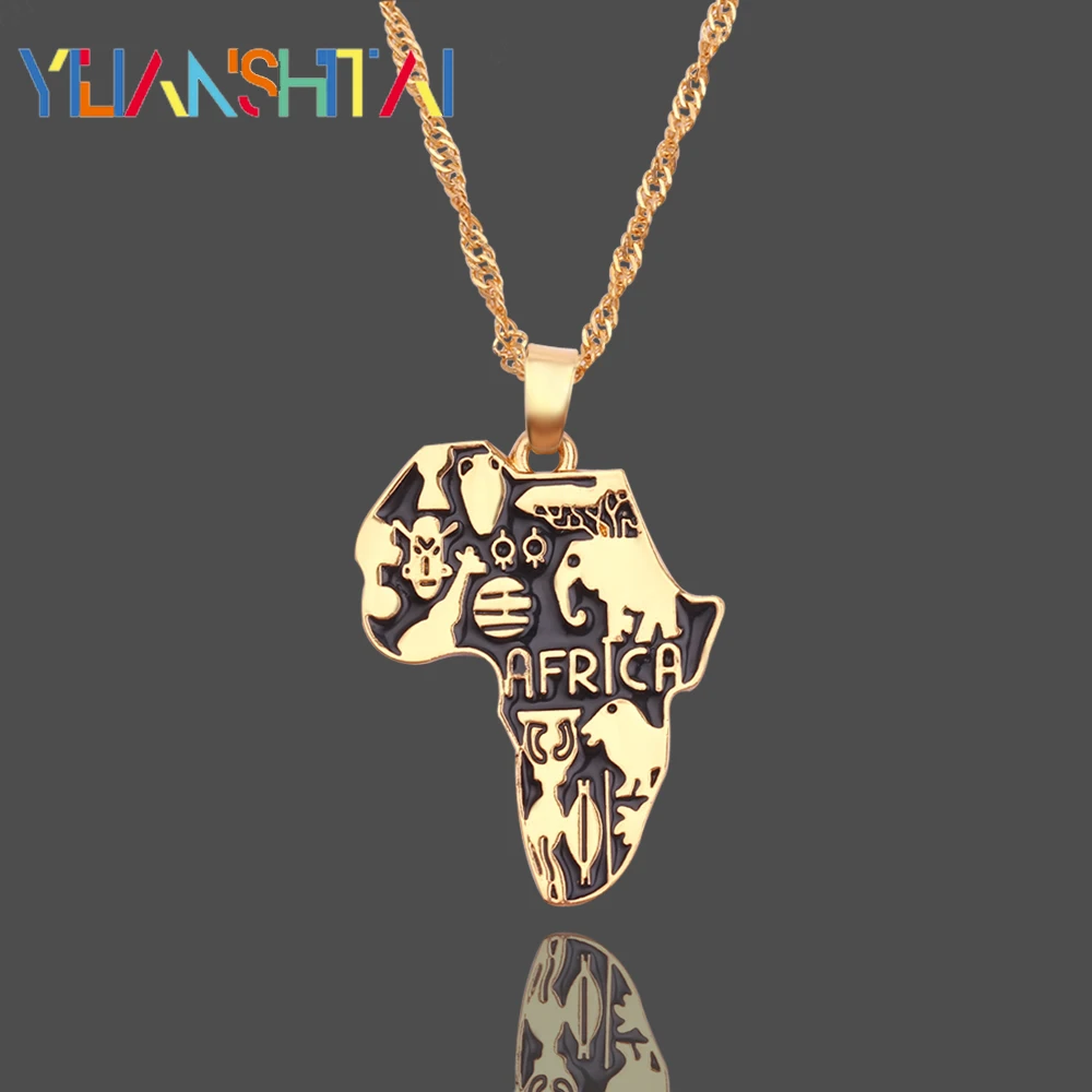 

African Art Paint Map Pendant Necklaces Hip Hop Jewelry Accessories Neck Chain African Map Necklace for Ethnic Jewellery Gift