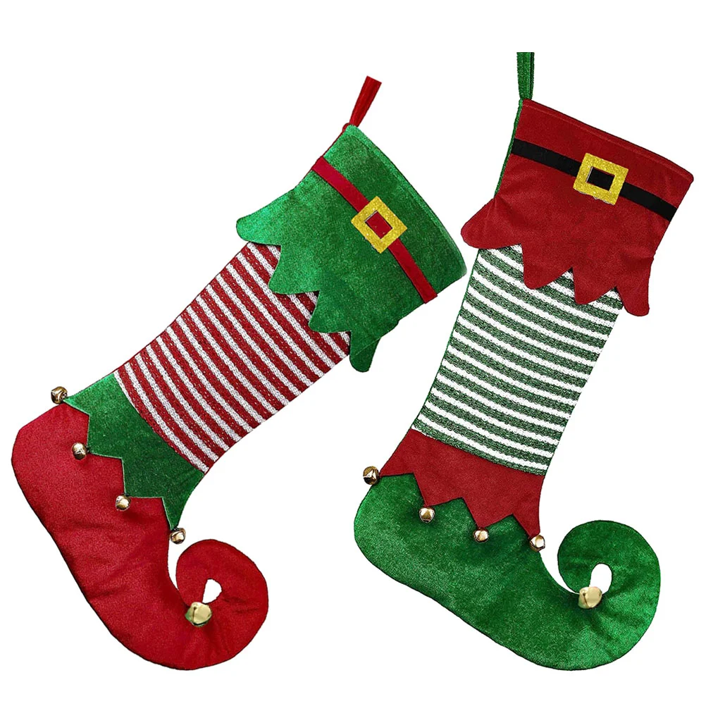 

2 Pcs Gift Bag Christmas Supplies Stocking Xmas Tree Hanging Decor Treat Bags Polyester Party Sock Festival Candy