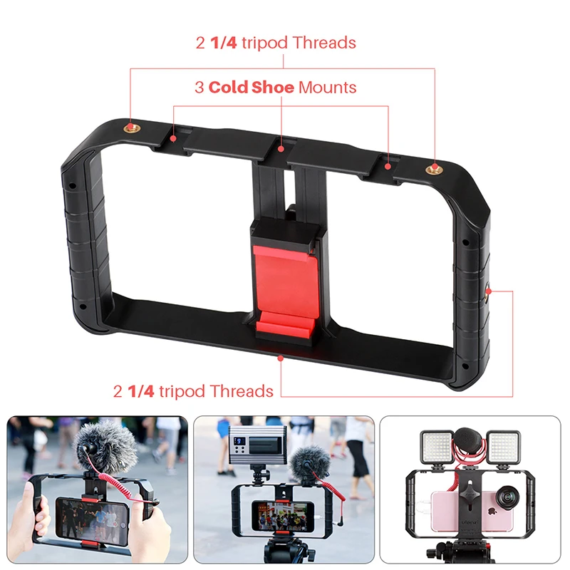 Smartphone Video Rig Recording Cell Phone Stabilizer Tripod Holder Compatible with iPhone and Smart Phones