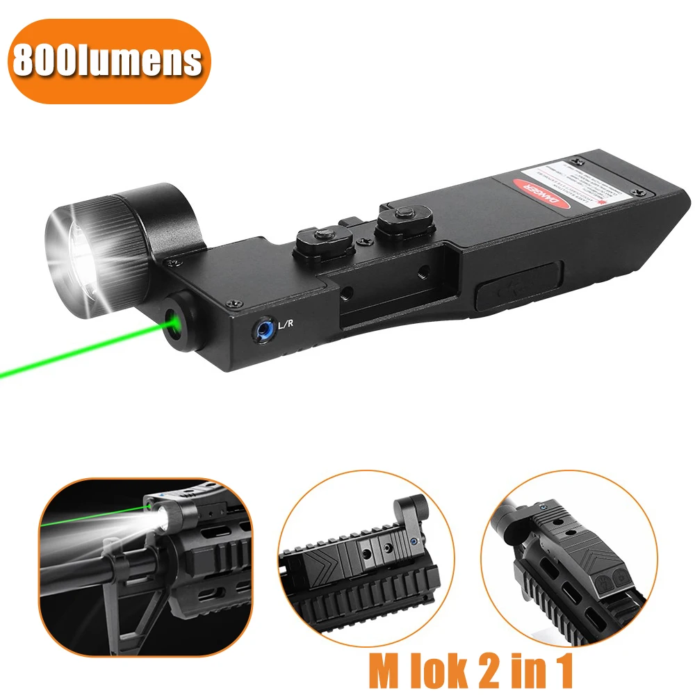 1000Lumens M-Lok Green Laser Sight Gun Light Combo Tactical Weapon Laser Light Green Dot Shooting Rifle Sight for 20mm Picatinny