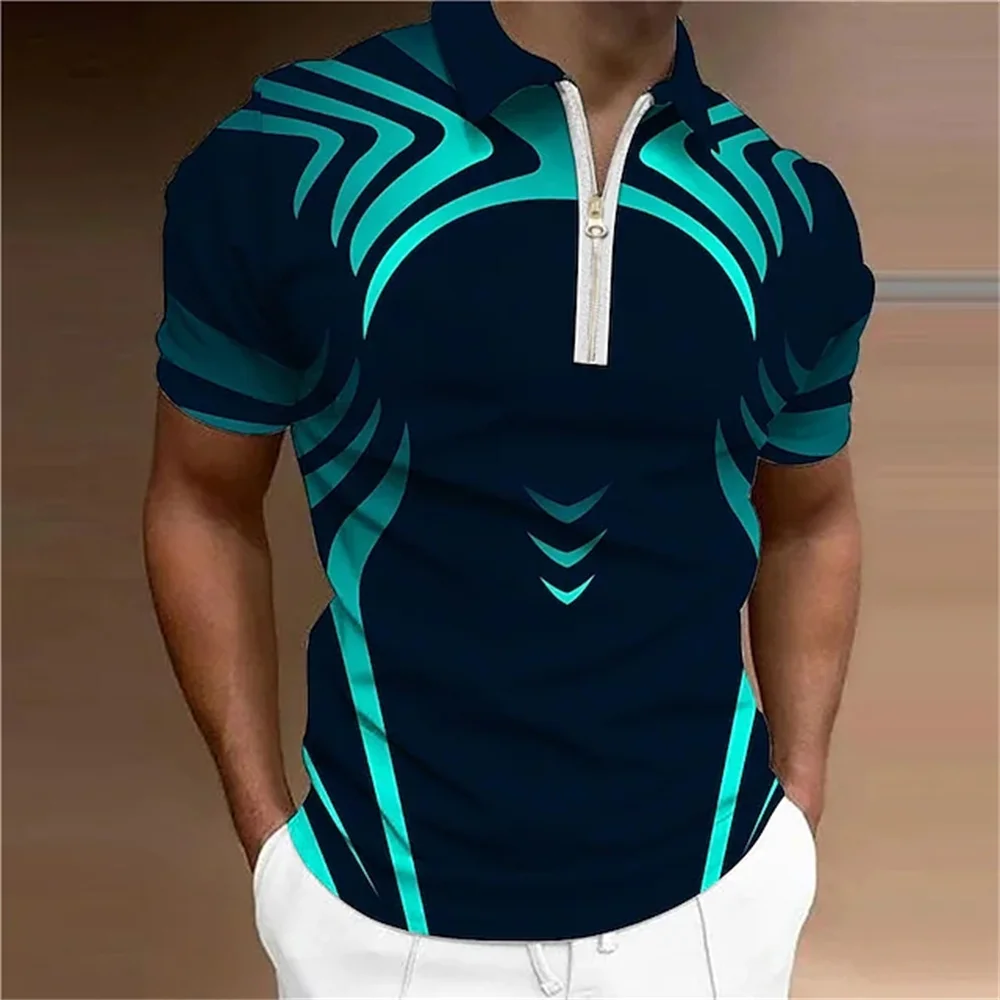 

Men's Polo Shirt Golf Geometry Turndown 3d Print Street Short Sleeves Zipper Clothing Fashion Designer Casual Breathable Tops