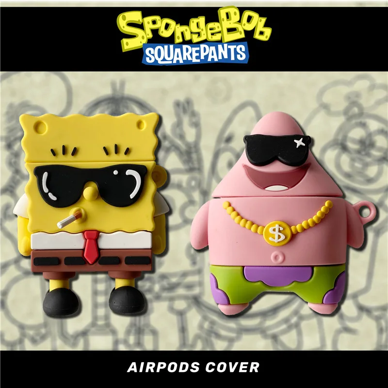 

Cartoon Anime Hip Hop Spongebob Keychain Earphone Cover Case For Airpods 1 2 3 Pro Headphone Box Charging Protective Keyring