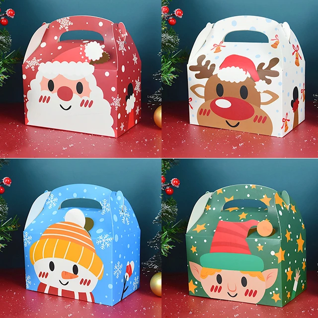 

4Pcs Christmas Candy Box Bags Santa Claus Elk Gift Box DIY Cookie Packaging Bag Kids Favor Merry Christmas Xmas Navidad Decor