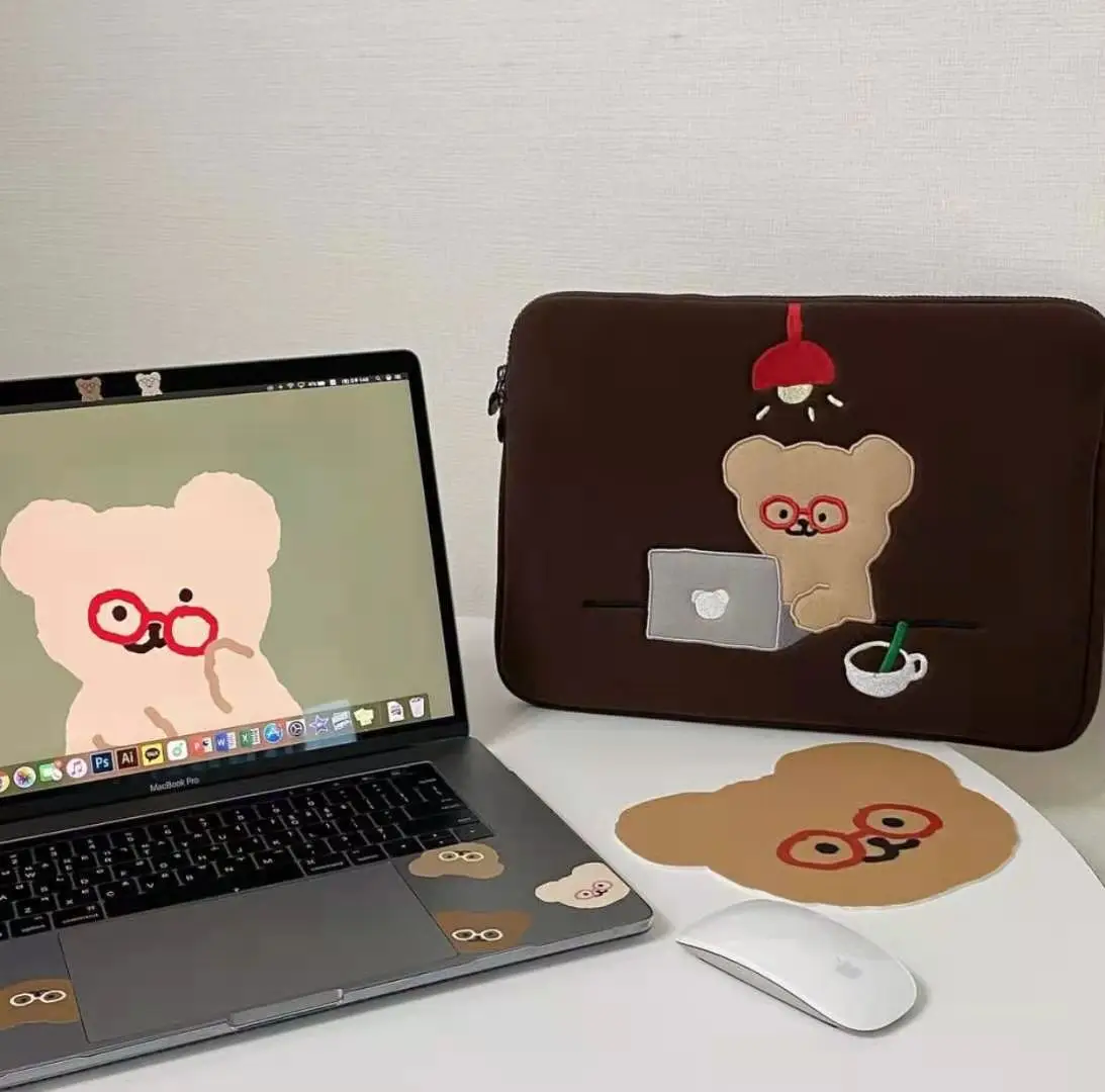 

2023 планшетов, женская сумка для хранения ноутбука для Mac Ipad Pro 9,7 11 13 15 дюймов, милый мультяшный медведь, вышитый планшет, внутренняя фотосумка